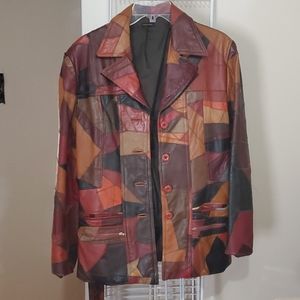 Calico Patch Leather Coat